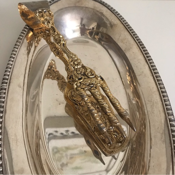 Antique Gold Plated Bird Claws Cake Tongs - Picture 8 of 10